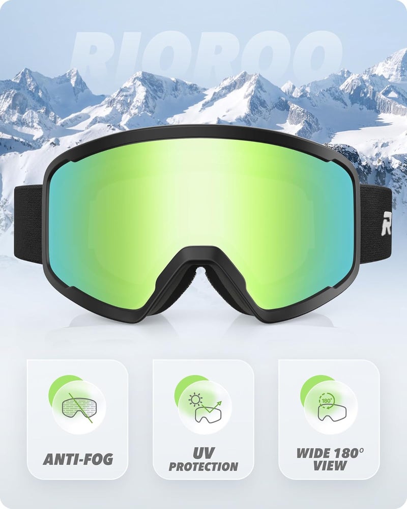 RIOROO Ski/Snowboard Goggles for Men Women, OTG Snow Goggles Anti Fog 100% UV Protection Snowboarding Goggles - Image 2